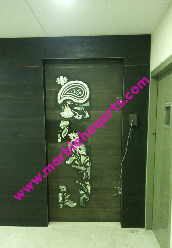 Pure White And Green Abalone MOP Wooden Inlaid Door