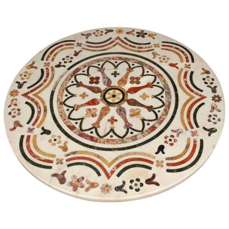 Ancient Art Indian Mutlicolor Stones Marble Inlay Table Top